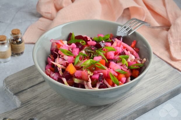 Vinaigrette z zieloną cebulą i czosnkiem-prosty i pyszny przepis ze zdjęciem (krok po kroku)