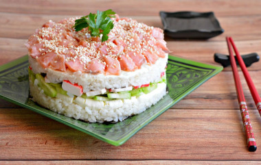 Sałatka tort sushi przepis ze zdjęciami krok po kroku i wideo