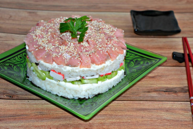 Sałatka tort sushi przepis ze zdjęciami krok po kroku i wideo