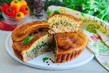 Placek z ciasta lanego z mięsem na kefirze przepis ze zdjęciami krok po kroku