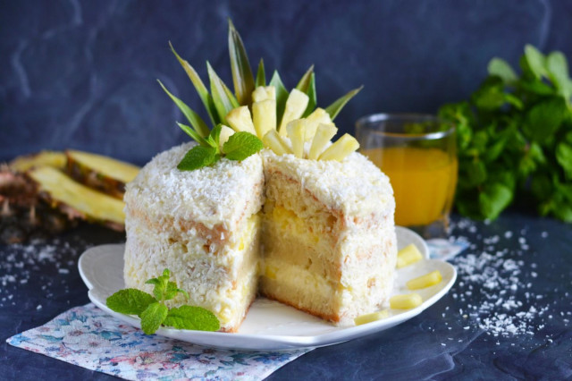 Tort „Piña Colada” z ananasem przepis ze zdjęciami krok po kroku i wideo