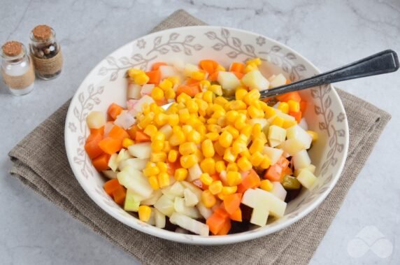 Vinaigrette z kukurydzą: zdjęcie przygotowania przepisu, krok 5 Vinaigrette z kukurydzą: zdjęcie przygotowania przepisu, krok 5